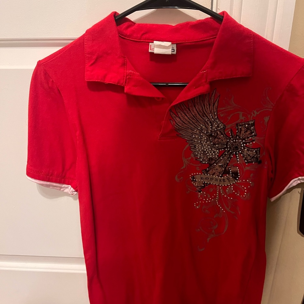 Affliction-esque Red Graphic Men's Polo Shirt